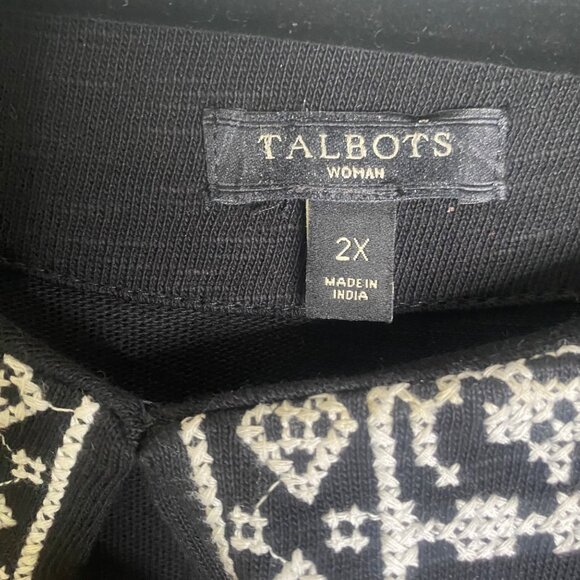 Talbots Midi Shift Dress Woman 2X Black Embroidered Cotton Pockets - Picture 2 of 11